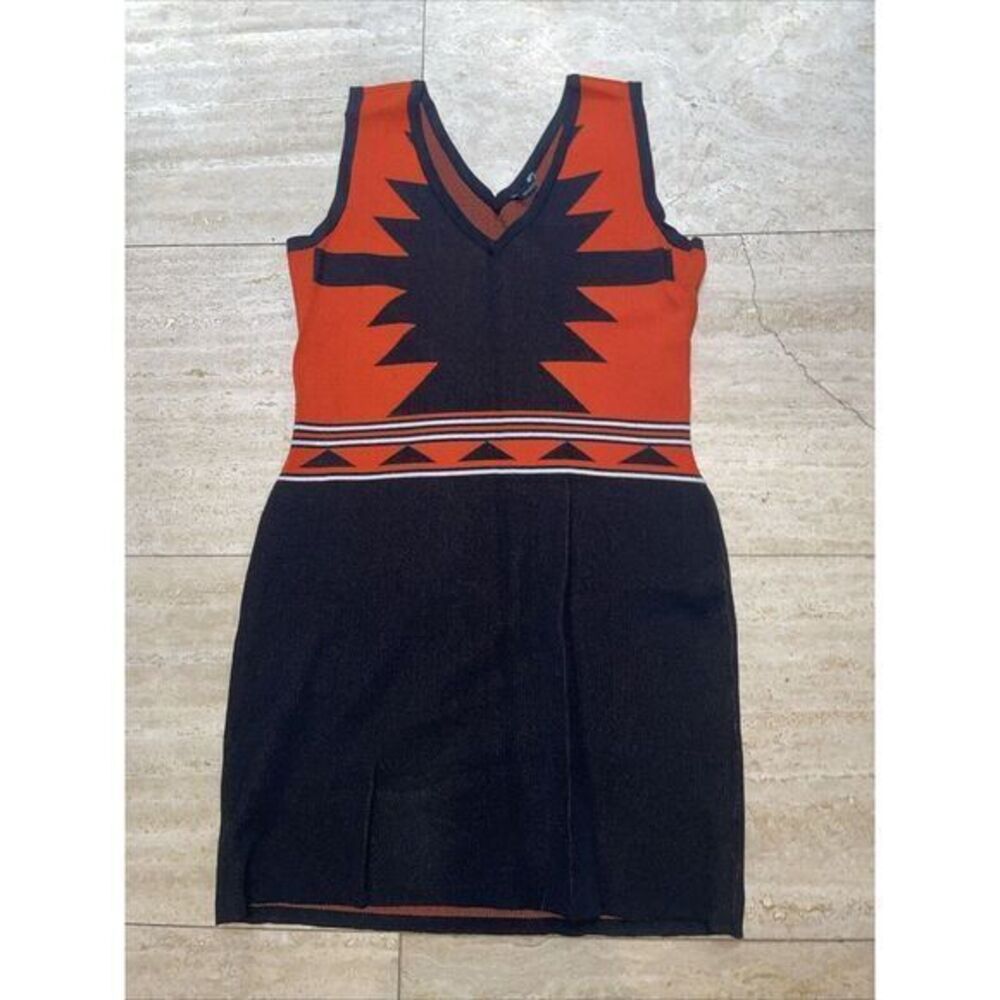 Marciano Black and Orange Tribal Patterned Sleeveless Dress